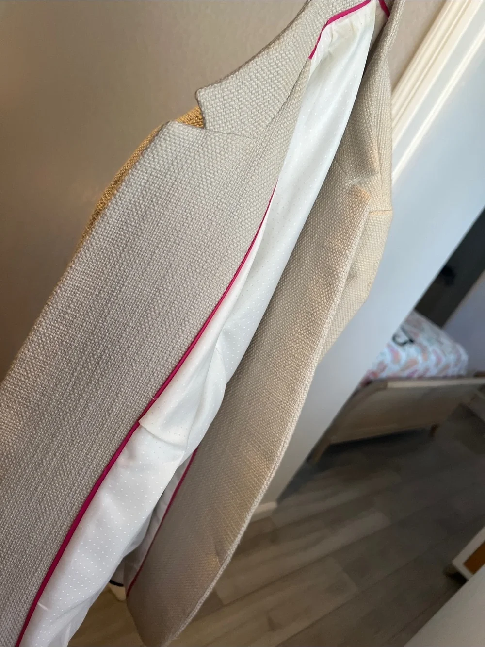 Banana Republic Cream Textured Blazer with Navy Trim